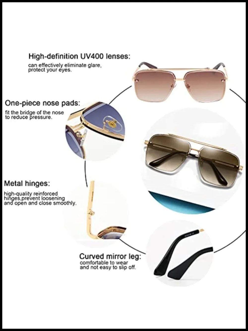 Metal Square Aviator Sunglasses UV400 Protection Gradient Lens